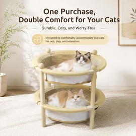 MUZIBAMA 2-Tier Elevated Cat Hammock Bed, 2-in-1 Natural Sisal Jute Cat Scratching Pad with Sturdy Frame, Cat Lounger,for Sleep & Scratch