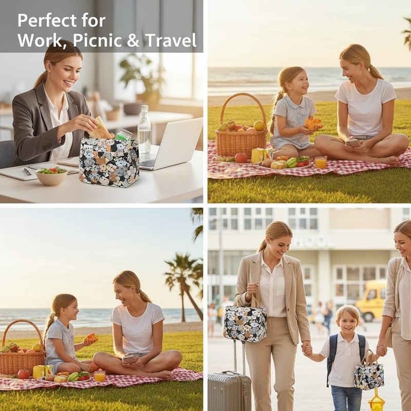 Insulated Lunch Bag for Women Men, Reusable Waterproof Cooler Tote