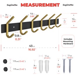 Coat Rack Wall Mount – Black and Gold Hook Rail with 6 Double Coat Hooks, 17 Inch Stainless Steel Wall Hooks for Entryway, Bathroom, Bedroom, Closet, Towel, Hat, Bag, Heavy Duty Organizer - 2 Pack