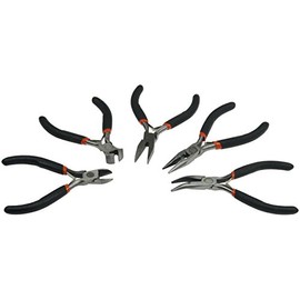 Electronics Pliers Set Insulated 5-Piece Side Cutters Long Nose Pliers Angled Long Nose Pliers Flat Pliers 12 cm Spring Opening