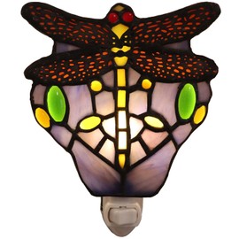 Bieye L10931 Tiffany Style Stained Glass Dragonfly Wall Lamp with Plug-in Night Light Socket for Home Decor (Blue)