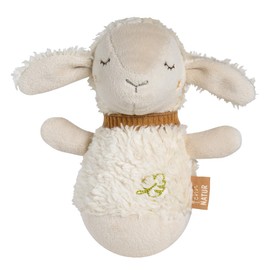 Fehn Mini Standing Sheep Natural - Funny Motor Skills Toy Made of Organic Cotton (kbA) for Gripping, Buttoning, Feeling and Poking - For Babies and Toddlers from 0+ Months