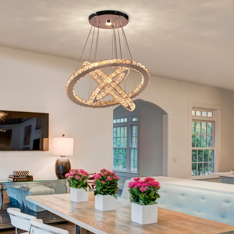 CLAIRDAI Modern Crystal Chandeliers Adjustable Crystal 3 Ring LED Ceiling