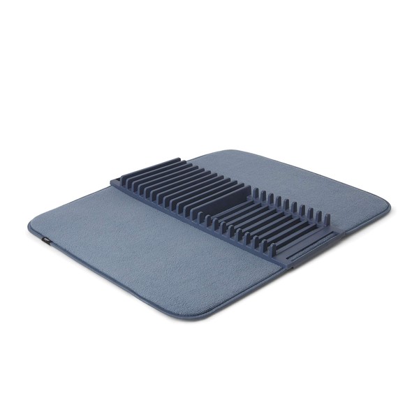 Umbra UDRY Rack and Microfiber Dish Drying Mat-Space-Saving Lightweight Design Folds Up for Easy Storage, Standard, Denim