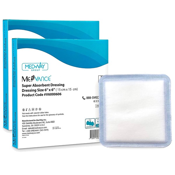 MedVance Super Absorbent Dressing, Non-Adhesive Pads for Wound Care, for Pressure Ulcers & 1st/2nd Degree Burns, Superior Moisture Absorption, Box of 10 dressings (6"x6" Bandage, 5"x5" Pad)