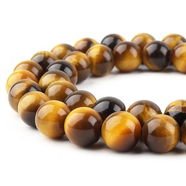 DIQIO Gold Tiger Eye Beads for Jewelry Making - Yellow Crystal Beads Gemstone Beads for Bracelets, 8mm Stone Beads Round Loose Beads(44-47pcs, 8mm, Gold Tiger Eye)
