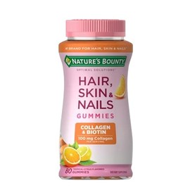 Nature's Bounty Soluciones Óptimas para Cabello, Piel y Uñas con Biotina y Colágeno, Gomitas con Sabor Cítrico, Suplemento Vitamínico, 2500 mcg, 80 Ct, 40 Porciones Totales