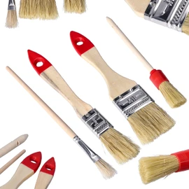 ToolSpace Set of 4 Brushes for Painting, 8/19/36 mm Flat Brush and Round Brush, 25 mm Ring Brush, Brush Set, Flat, Round Brush Natural Hair, Natural Bristle Brush, Wood Colour