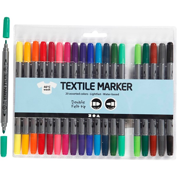 Creativ Fabric Textile Markers, Double Tip, Assorted (Pack of 20)