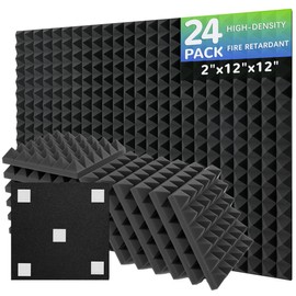 24 Pack Acoustic Foam Panels, 12 x 12 x 2 Inches Mirovant Sound Proof Panels for Walls Pyramid Soundproofing Pyramid Studio Foam Noise Absorbing Black