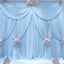 50ft x 10ft Wrinkle Free Baby Blue Wedding Backdrop Curtains for Party Bridal Shower Reception Decorations Baby Blue Fabric Curtain Backdrops Drapes for Photography Baby Shower Birthday Background
