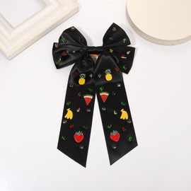 Vokone Fruit Bows for Women Girls Strawberry Watermelon Hair Bows Clip Crystal Jeweled Satin Bow Barrette Hair Clip Summer Tropical Fruit Hair Accessories Fruits Black