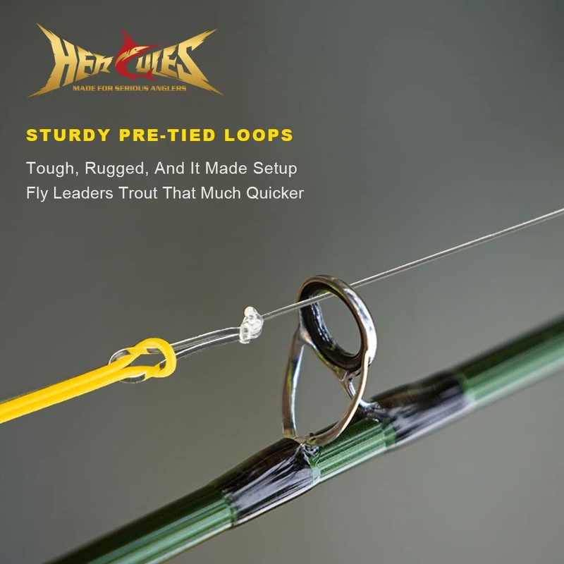 HERCULES Pre-Tied Loop Fly Fishing Leader 6 Pack with Tapered