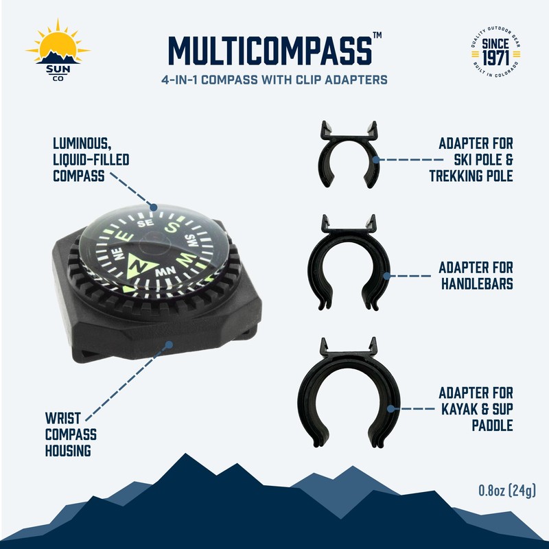 Sun Company MultiCompass - 4-in-1 Compass with Clip Adapters |