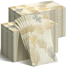 Geyoga 200 Pcs Sea Fans Guest Napkins 2 Ply Coral Themed Bathroom Napkins Ocean Beach Disposable Hand Towels Decorative Paper for Buffet Kitchen Bathroom Birthday Bridal Baby Shower Wedding