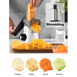 Cheese Grater Rotary, Rotary Grater for Kitchen, Kitchen Grater Vegetable Slicer with 3 Drum Blades, Fast Cutting Cheese Shredder for Vegetables and Nuts