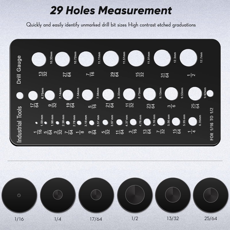 Drill Bit Gauge 1/16 Inch to 1/2 Inch, Screw Size