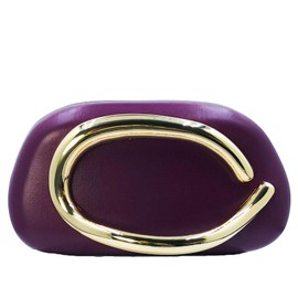 Boutique De FGG PU Leather Metal Clutches Women Formal Purple Clutch Evening Bag Party Chain Shoulder Handbag Crossbody Purse,Mini, Purple, Mini