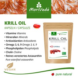 MoriVeda® Superba Premium Krill Oil, 180 Capsules with Revolutionary Omega 3 Oil, Estered Astaxanthin, Antioxidants & Vitamins, Certified by USDA, ISO & MSC I 3 x 60 Pieces