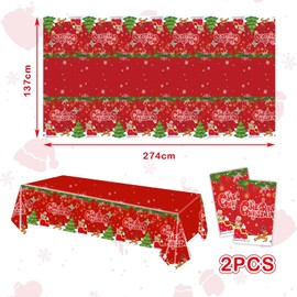 POPOYU 2Pcs Christmas Party Table Cover Table Cloth,137 * 274cm Christmas Table Decorations Plastic Waterproof Rectangular Tablecover Xmas Tablecloth for Christmas Evening Holiday Party Table Decor