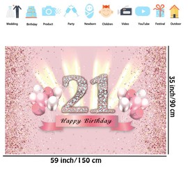 Happy 21st Birthday Decorations for Women - Backdrop Banner Party Deco, Anniversary Fabric Sign Poster, Pink Photo Background, Party Supplies, 59"x35.4"