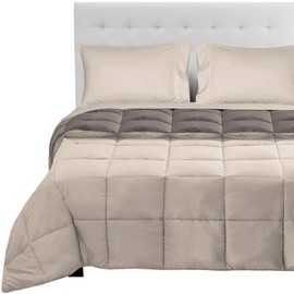 Bare Home Reversible Bedding Set 6 Piece Comforter & Sheet Set - Split King - Down Alternative - Ultra-Soft - Hypoallergenic - Breathable Bedding Set (Split King, Taupe/Sand, Sand)