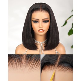 Megalook hair 12A Bob Wig Human Hair Glueless Wigs Human Hair Pre Plucked Pre Cut Lace 6x5 HD Closure Wig Straight Short Bob Wigs Bleached Tiny Knots Bob Wig 10 Inch