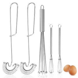 Prebarfun Pack of 5 Stainless Steel Whisks with Balls, Spiral Whisk Stainless Steel Whisk for Mixing, Stirring Dough, Eggs, Frothing (30 cm/11.8 inches, 27 cm/10.6 inches, 20 cm/7.9 inches)