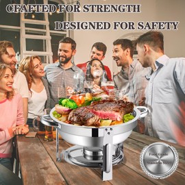 Chafing Dish Buffet Set 4 Pack: 5QT Round Stainless Steel Chafer for Catering, Round Chafing Dish Buffet Set with Lids Buffet Warmers Sets for Catering, Parties and Weddings (4)