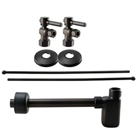 Westbrass 1/2" IPS Lever Handle Angle Stop Complete Pedestal Sink Installation Kit with 1-1/4" Euro Flat Trap, Oil Rubbed Bronze, D19103BLK-12
