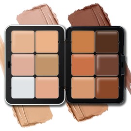 HOSAILY Paleta De Maquillaje Con 12 Tonos: Corrector En Crema, Base De Maquillaje, Contorno, Rubor, Iluminador, Corrector De Color, Base De Maquillaje De Larga Duración, A Prueba De Manchas, Fácil De