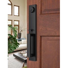 Tinewa Front Door Lock Set, Full Escutcheon Front Door Handle Sets, Heavy Duty Entry Door Lock Sets with 3 Keys, Door Locks with Deadbolt Lever Handle