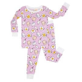 Little Sleepies Two-Piece Pajama Set for Baby Boys and Baby Girls, Toddler Pajamas, Kids Pajamas, Tee Pant 2-Piece Kids PJs Set, Snug Fit Bamboo Viscose Pajamas, Pink Breakfast Buddies, 2T