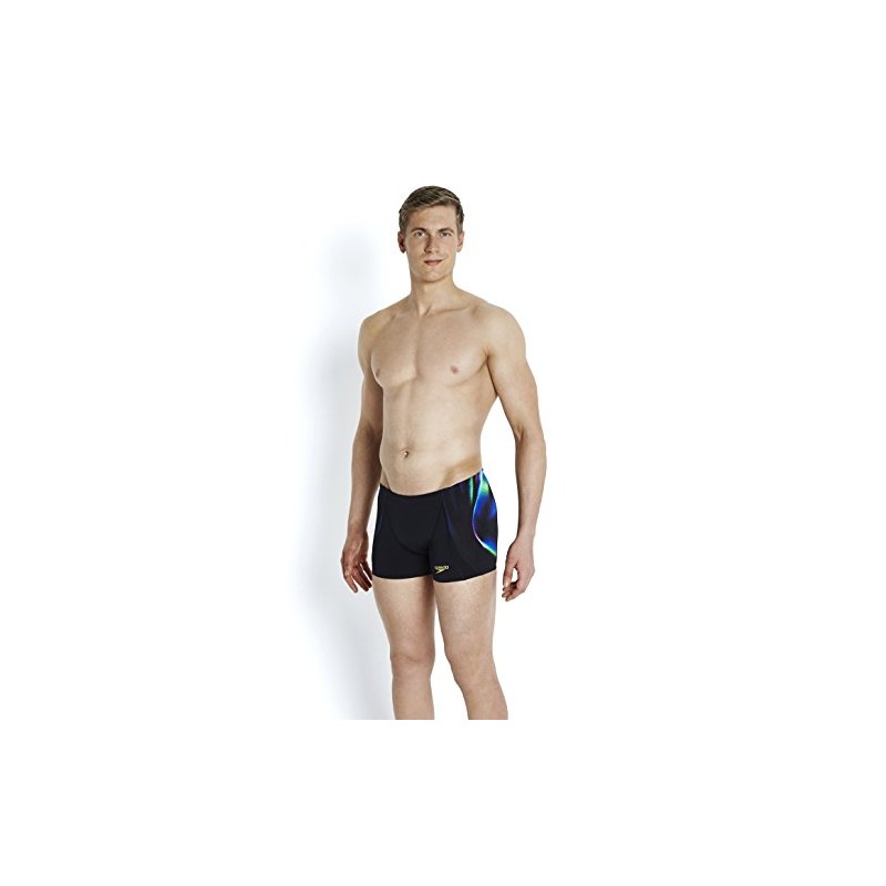 Speedo Men's X Placement Digital V Aquashorts-Black/Fluo Green/Deep Peri, Size