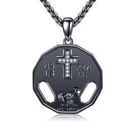 DAYLINLOVE Christian Necklace for Men 925 Sterling Silver Gym Dumbbell Pendant Necklace Christian Gym Jewellery Gifts for Men Women Gym Lover