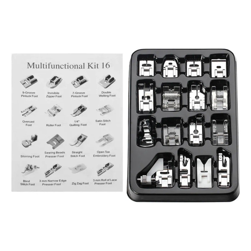 Kit Multifuncional 16 Prensatelas Repuesto Máquina Domestica