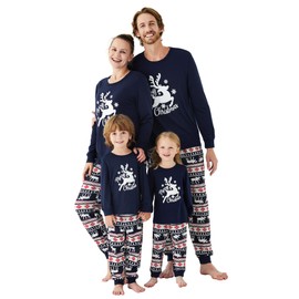 PATPAT Christmas Family Pajamas Matching Sets Deer and Letters Print Navy Dark Blue Family Matching Long Sleeve Mommy and Me Sleepwear Sets For Baby 3-6M