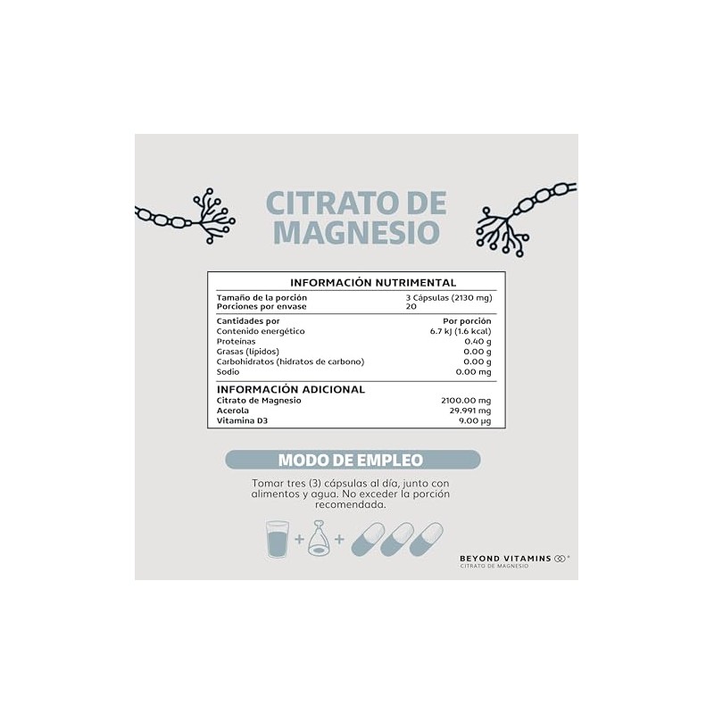 Beyond Vitamins Citrato de Magnesio 2100mg Citrato de Magnesio sin