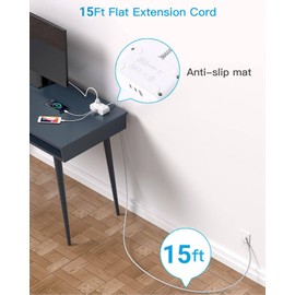 Extension Cord 15 Ft, Ultra Thin Flat Plug Power Strip with 3 Outlets 3 USB Ports (2 USB C), Wall Mount, Multi Plug Outlet Extender Desk Charging Station for Office, Travel and Dorm Room Essentials