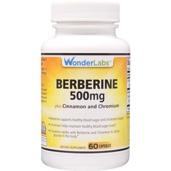 Wonder Laboratories Berberine HCL 500mg + Cinnamon & Chromium Maintenance for Glucose, Metabolism, Heart & Immune System Health Gluten & GMO Free - 60 Capsules