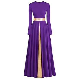 Z&X Praise Dance Modern Worship Liturgical Long Dresses for Women Metallic Color Block Church Robe Lyrical Dancewear Tag XL, Purple