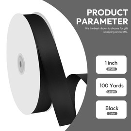 Quhora 1" x 100 Yards Satin Ribbon - Black Silk Ribbon with Spool - Ideal for Gift Wrapping, Floral Bouquets, Crafts, Wedding Party Decorations, Christmas and Sewing Projects