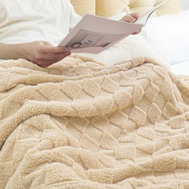 Fleece Throw Blanket for Sofa - Soft Checkered Single Blankets for Women, Fluffy Cosy Warm Blanket for Bed 130x170 cm (Beige, Throw/Single)
