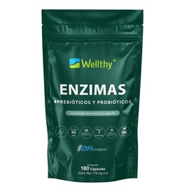 Wellthy Enzimas Digestivas 180 Cápsulas. Reforzado con Prebioticos y Probioticos. 10 Billones de Porbioticos 11 Cepas, 7 Enzimas, Bottle Free.