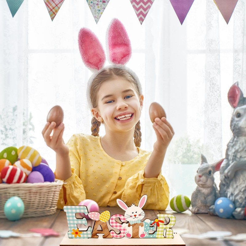 Generic Wooden Easter Bunny Tabletop Sign, Funny Indoor Home Decor