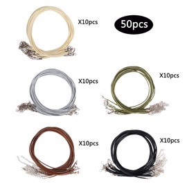 Necklace Cord with Lobster Clasp and Extension Chain Rope, 50 Pieces 2 mm Waxed Necklace Cord for DIY Bracelet, Necklace, Jewellery Crafts, 45 cm (5 Colours)