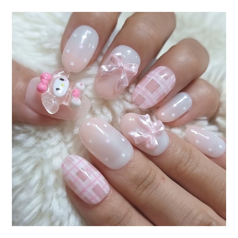 Pink Star Handmade Nail Tips - Medium Oval / 핑크