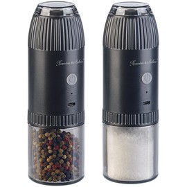 Rosenstein & Söhne Electric pepper mill: set of 2 cordless salt and pepper mills, tilt sensor, LED, ceramic grinder (mill set, electric spice mill LED, BBQ)