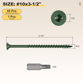 METALLIXITY Deck Screws (#10x3-1/2") 65Pcs, Carbon Steel Wood Screw Decking Screws with T25 Torx Drive Head - for Wood Fence, Table, Chairs, Green