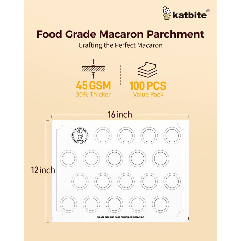 Katbite 100 Macaron Parchment Sheets Template Baking, Cookie Parchment, Printed